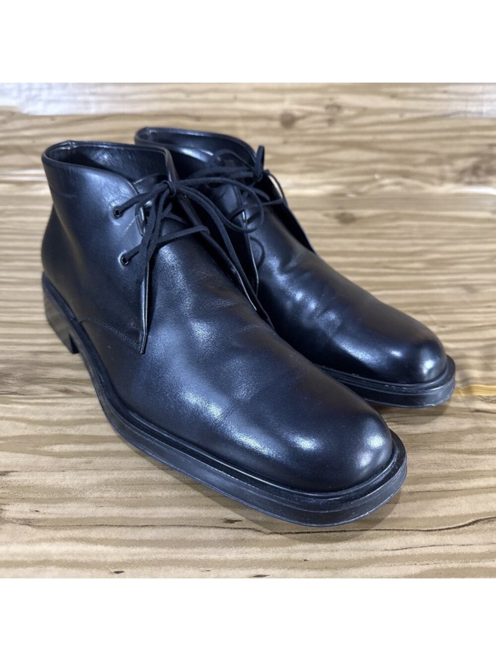 Salvatore Ferragamo STUDIO Black Leather Ankle Boot Chukka Lace Up Size 10.5 D
